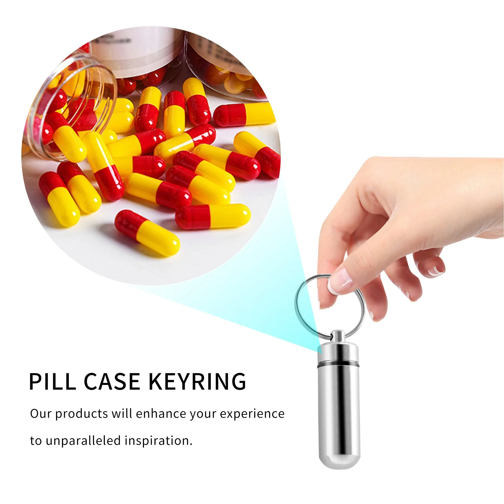 Silver Pill Medicine Box Case Holder Container Capsule Bottle Keyring Keychain