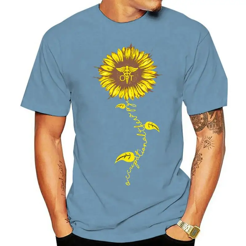 Print Occupational Therapy Sunflower, Nurse Sunflower T Shirt For Men Black Clothing Kawaii Men T Shirts Hip Hop