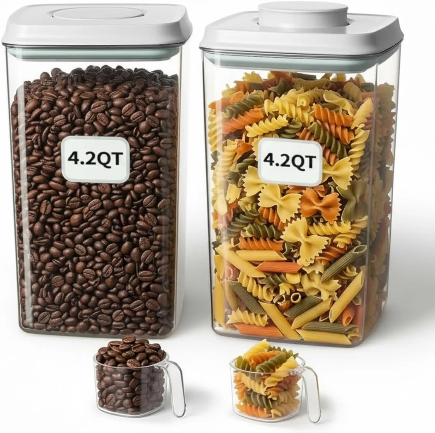 

Pop Airtight Food Storage Containers Set with Lids, Large 4.2Qt/4L Food Containers with Scoop, Kitchen Pantry Organizat