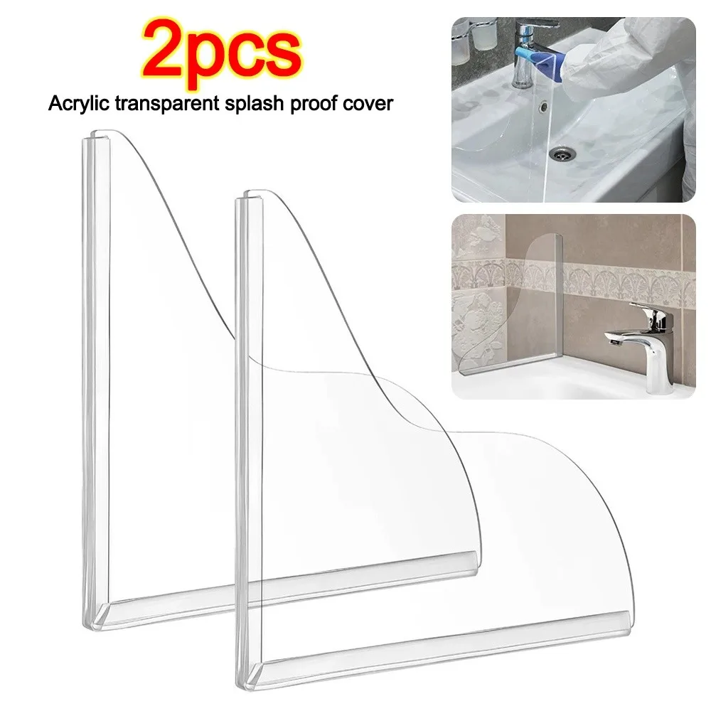 

Acrylic Bathtub Splash Guard Transparent Self-Adhesive Sink Splash Cover Waterproof Easy Install Washbasin Sink Baffle Shower