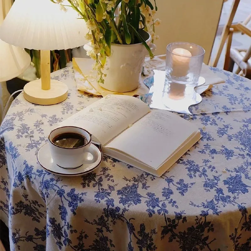 Mantel con estampado de rosas azules de estilo campestre francés, decoración para sala de estar y cocina, mantel para mesa de restaurante