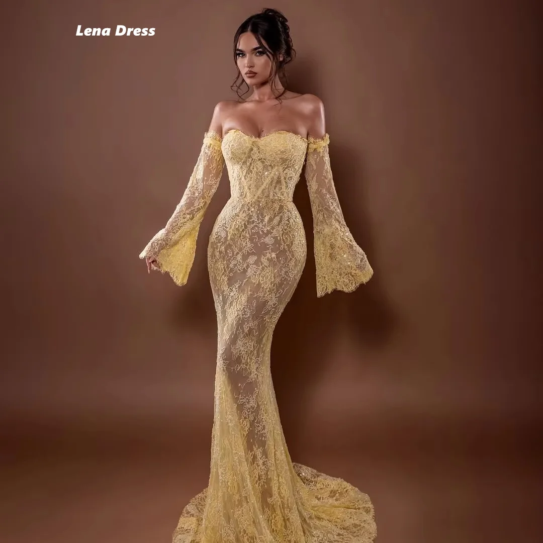 

Lena Customized Prom Dresses 2025 Luxury Women's Elegant Party Dress Woman 2025 Fish Tail Lace Off the Shoulders Long Sleeves