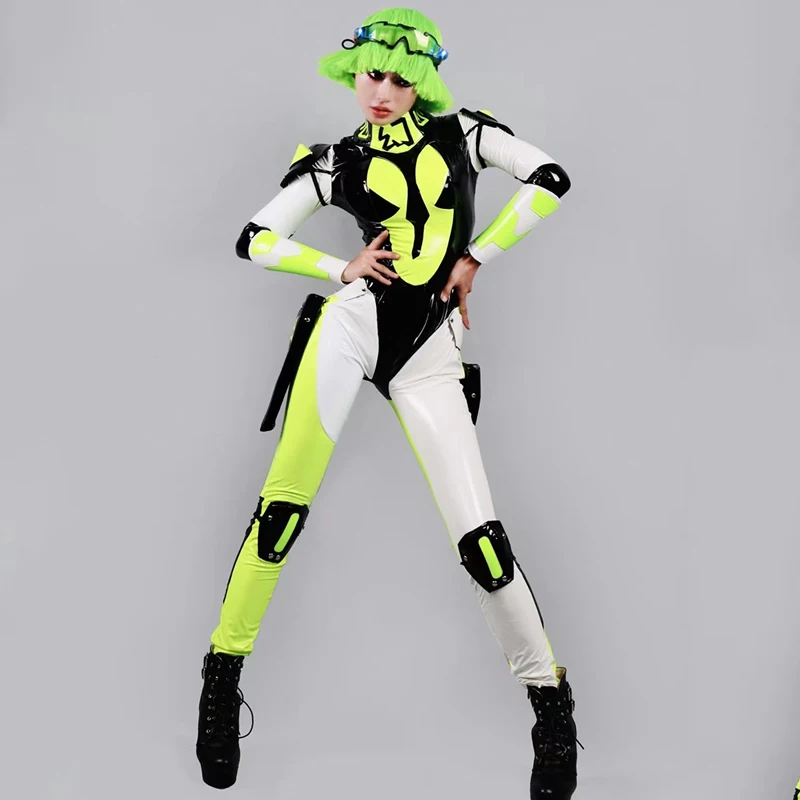 Reflective Patent Leather Jumpsuit Women Gogo Dancers Team Performance Costumes Nightclub Bar Dj Drag Queen Stage Wear DN15919