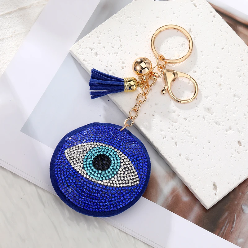 Zircon Luxury Round Heart Blue Eye Tassel Keychains For Friend Couple New Blingbling Crystal Ball Evil Eye Bag Box Car Key Ring
