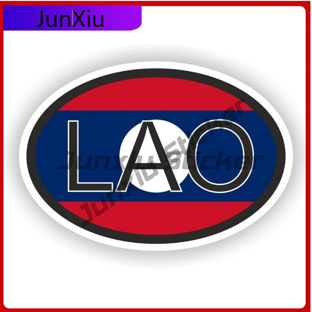 

Laos Oval Country Code Lao Flag National Emblem With White Border Vinyl Decals Scratch Cover Auto Sticker Camping Car Front Bump