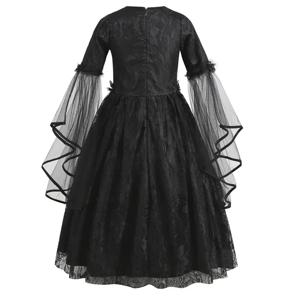 Vampir-Königin Cosplay-Kostüm Mittelalterliches Gotisches Schwarzes Kleid mit Spitzenstickerei Mädchen Halloween-Party Rollenspiel Ausgefallenes Outfit – Detail 6
