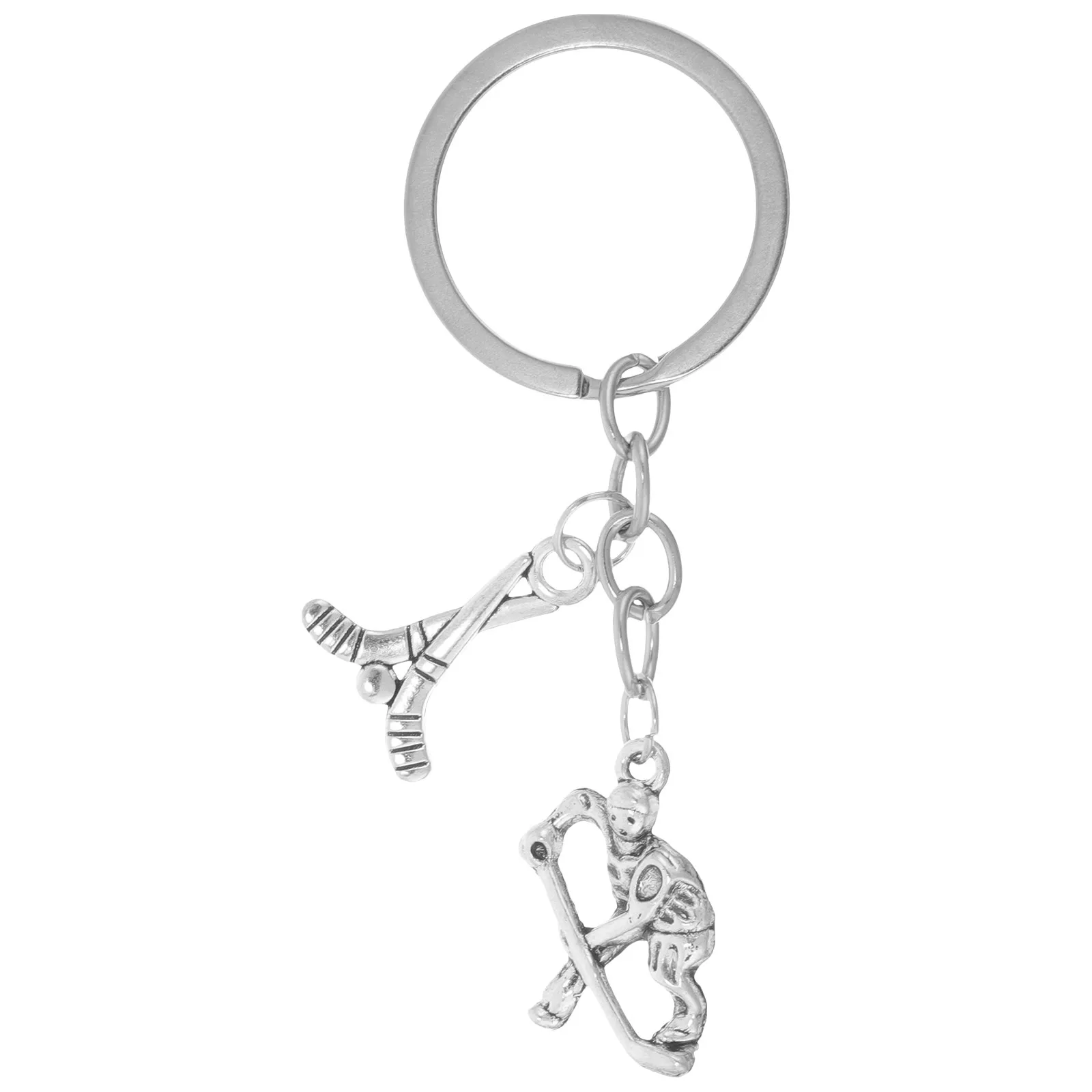 Hockey Player Keychain Small Metal Key Ring Pendant Multipurpose for Keys Bag Backpack Purse Belt Lanyard Hanging Decor Party