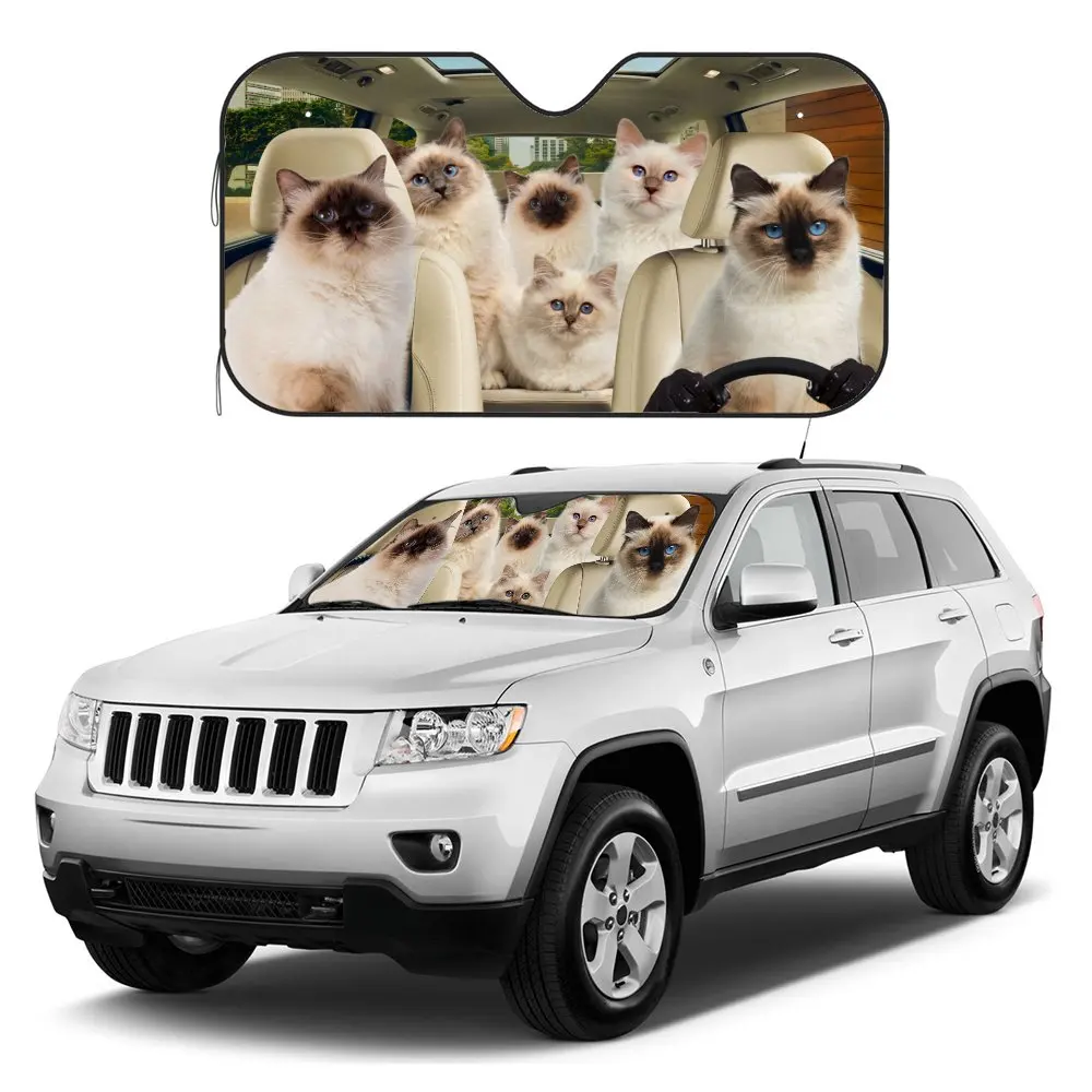 

Birman Cat Driving Car Interior Front Windshield Sun Shade, Bombay Cat Auto Accessories Sunshade for SUV- Blocks Uv Rays Protect