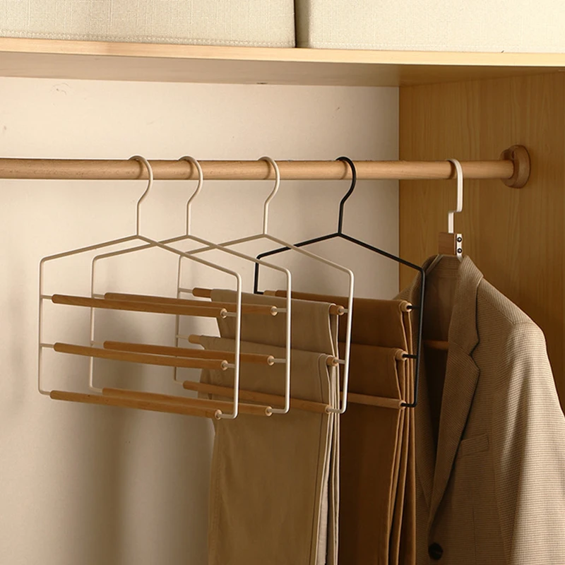 

3 Tiers Wooden Pants Hangers,Space Saving Multi-Layer Trouser Racks,Multi-functional Iron Clothes Hanger for Scarf Tie Towel