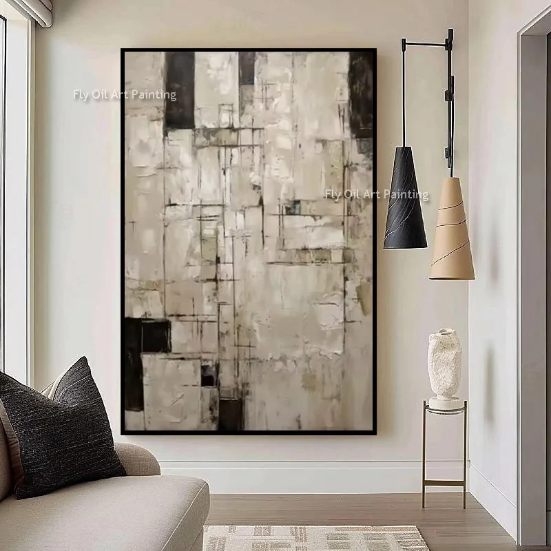 Special Beige Black Canvas Oil Painting Simplism Design New Home Wall Decor Items Handpainted Black Grey Wall Art As Gifts