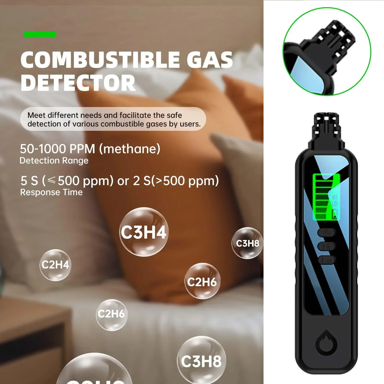 Natural Gas Detectors 50-1000PPM Range, Portable Handheld Gas Detector High-Precision Sensor Gas Leak Detector for Home,Travel