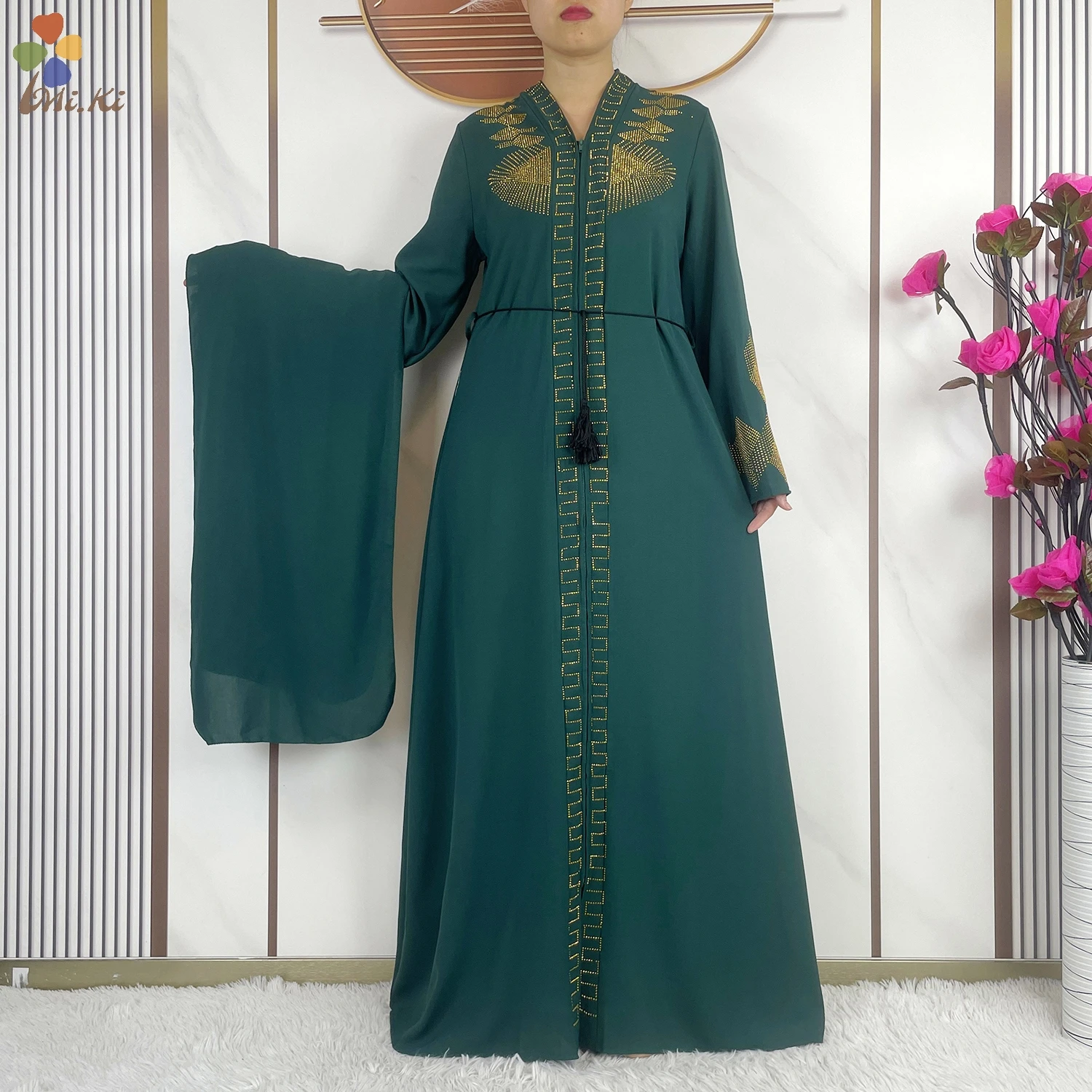 Muslim New Fashion Dress Chiffon Cardigan Robe Loose Women Islamic Clothing African Women Open Robe with Zipper Dubai Clothing