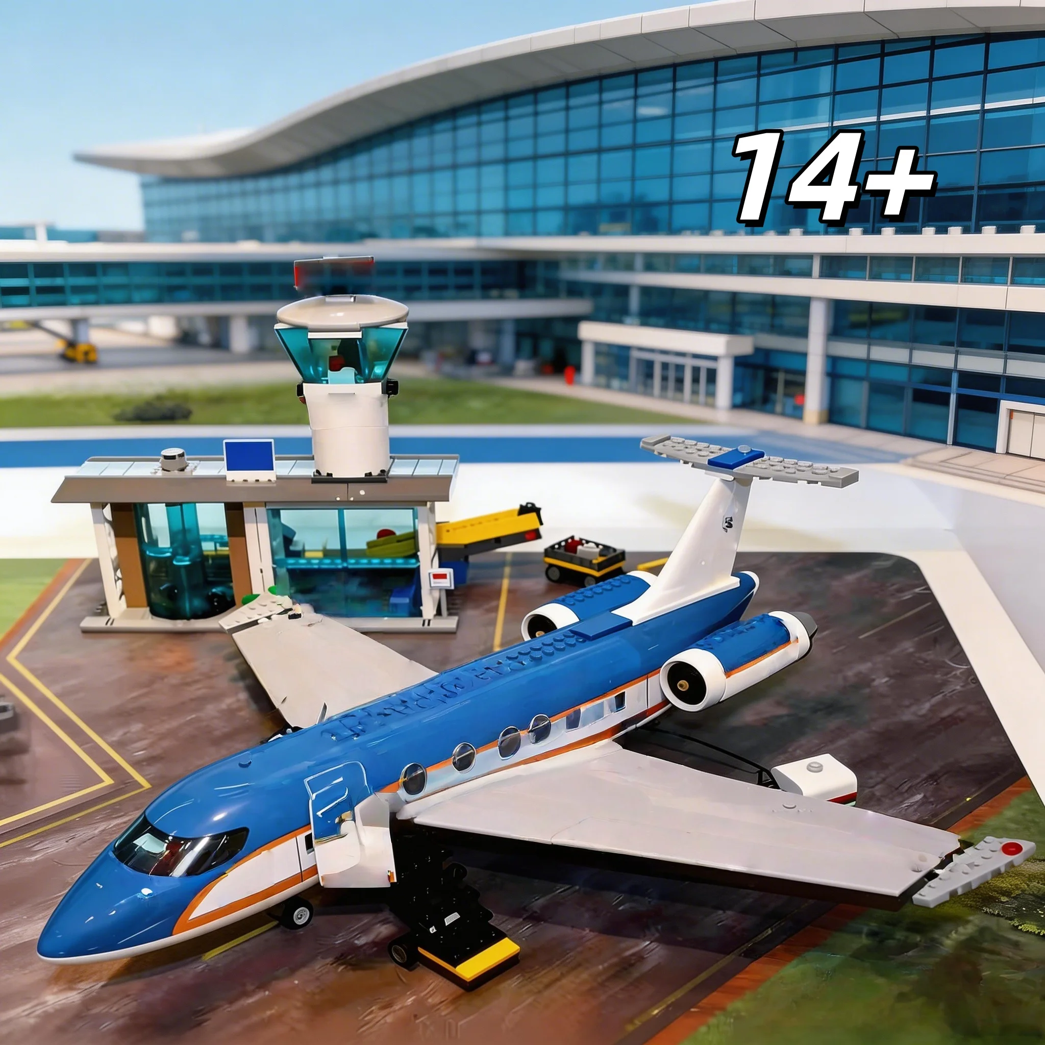 

City airport terminal airliner assembly building blocks puzzle assembling toys parent-child interaction children's collectible a