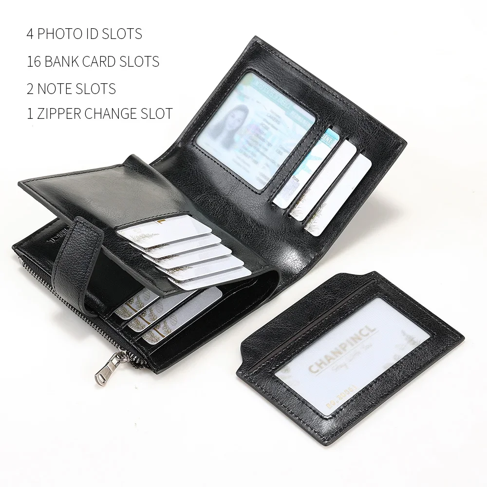 CHANPINCL Luxury Men Wallet Genuine Cow Leather Original 16 Card Slots Short Vertical Driver License First Layer Cowhide Bag