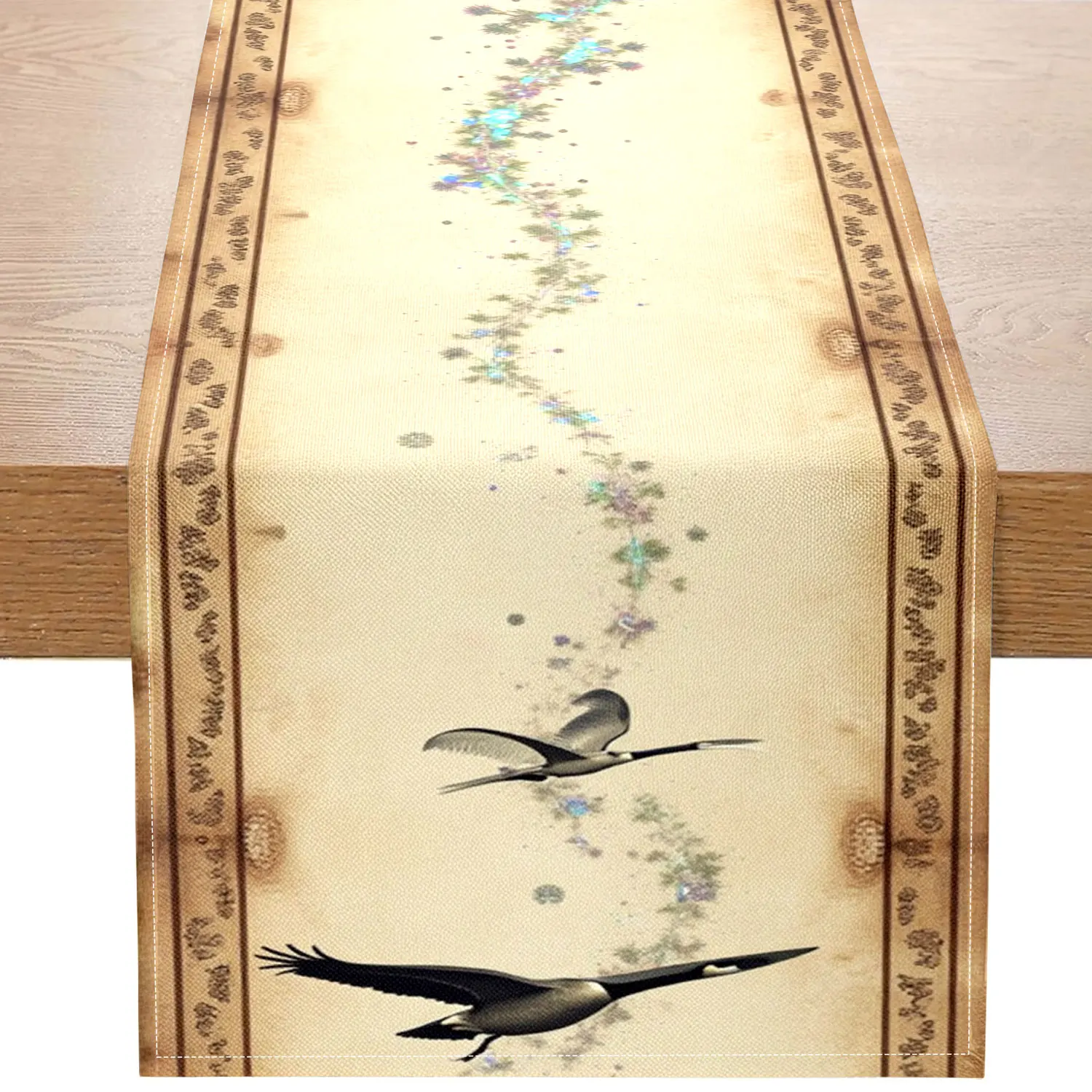 1 Piece of Retro-Style Table Runner with a Bird Theme, Featuring Birds and Routes as the Main Motifs, Suitable for Home Decoration, Retro-Themed Parties, Etc