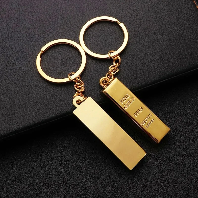 Creative Luxury Gold Bar Keychain Retro Mini Alloy Solid Color Rectangular Key Ring Bag Pendant Car Key Holder Jewelry Gift