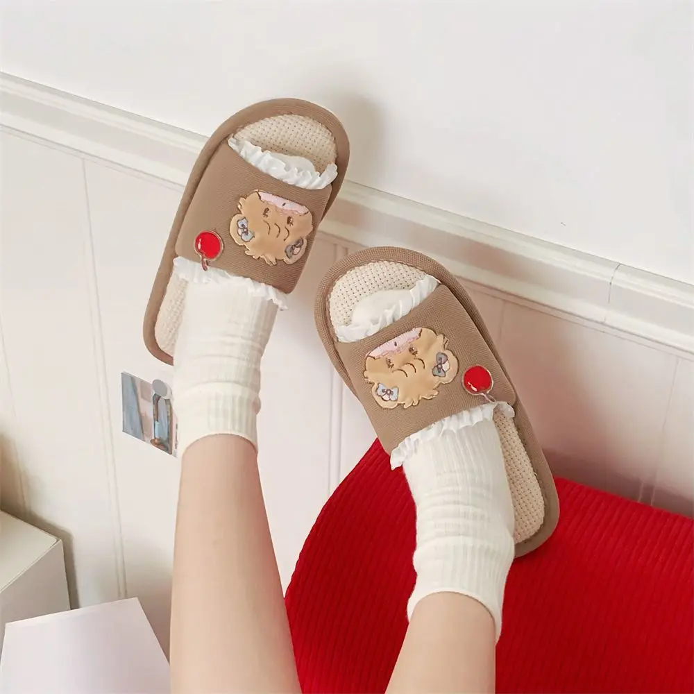Kawaii Mikko القطن الكتان النعال لطيف المضادة للانزلاق كل موسم موضة الربيع الصيف المرأة ارضيات داخلية أحذية الفتيات الهدايا اللعب