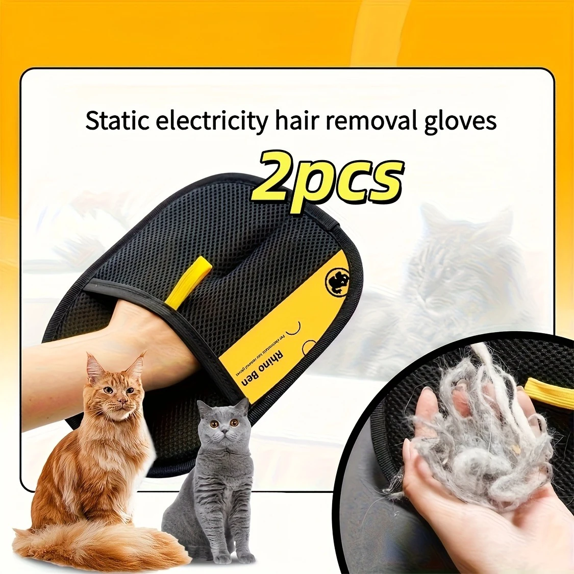 Rękawice do usuwania sierści zwierząt - podwójna szczotka do efektywnego usuwania sierści zwierząt z sof, foteli samochodowych i ciała, wytrzymałe włókno poliestrowe