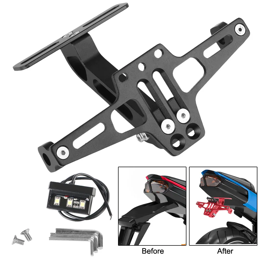 Aluminum Fender Eliminator Kits Universal CNC Motorcycle License Number Plate Bracket LED Light Rear Turn Signal Lamp Holder