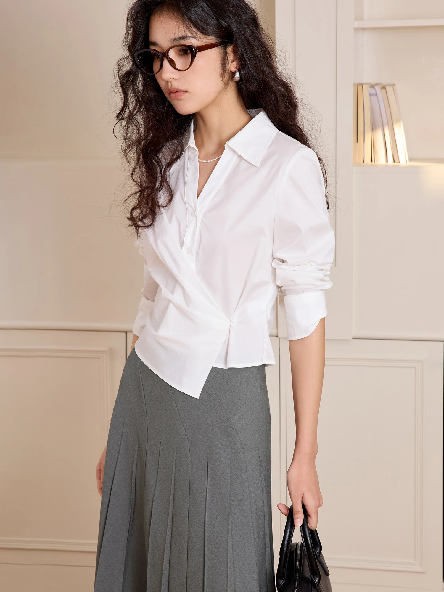 ZIQIAO White Shirt for Women 2025 Early Spring New Style Unique Design Versatile Casual Beautiful Shirt 25ZQ91033 25ZQ91119