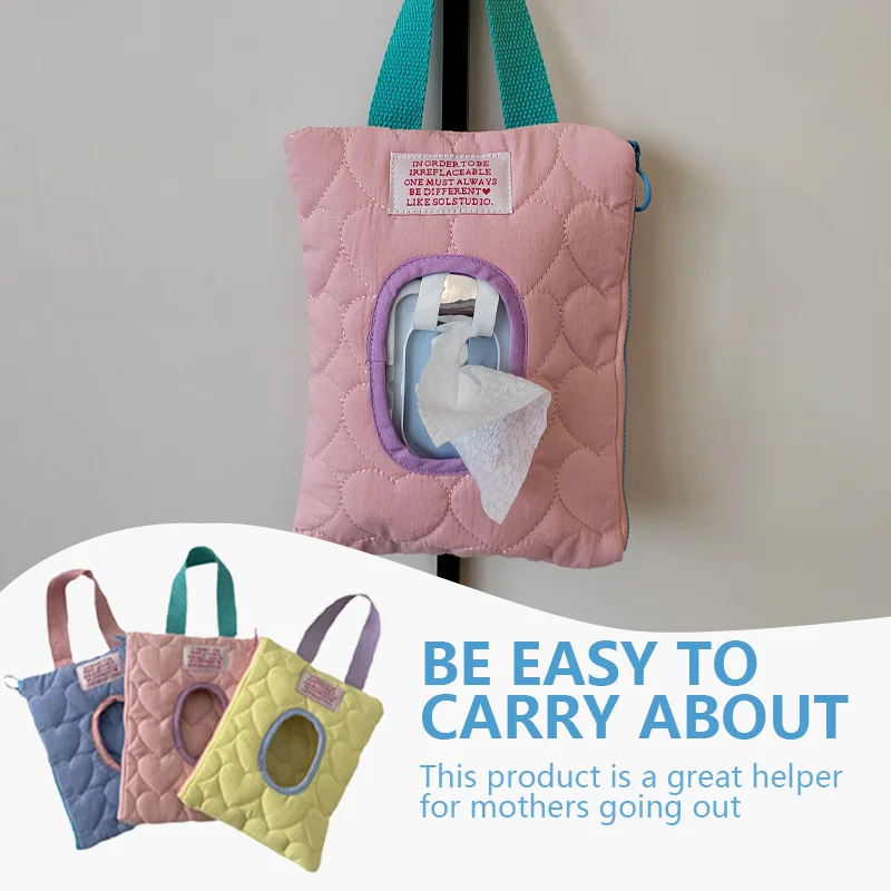 

New Macaron Car Tissue Box Holder Baby Car-mounted Tissue Box Cute Hanging Wet Wipe Pouch Bag Baby Stroller Vehicle Pastel Color