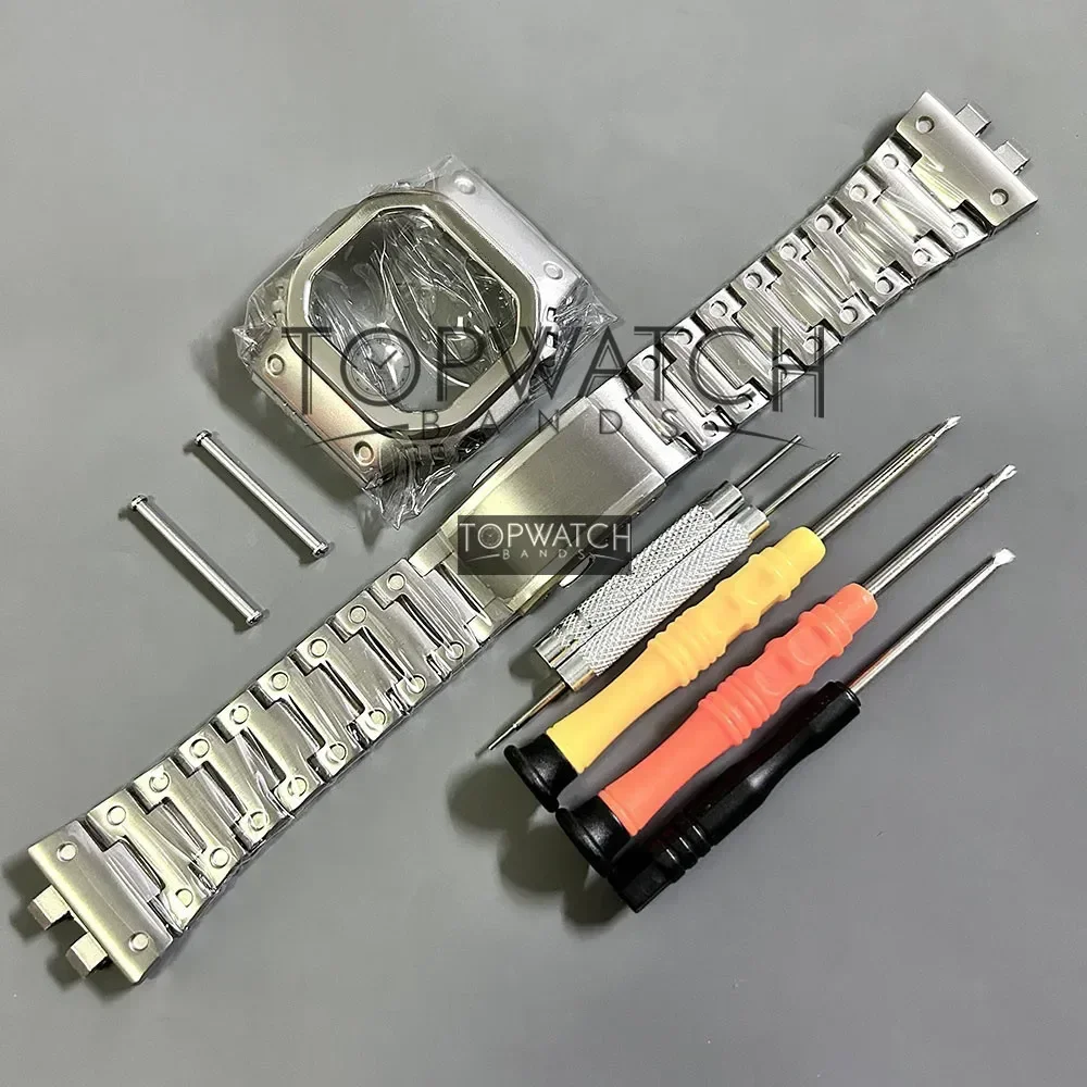 

Customized Titanium Alloy Set GMW-B5000 Bezel Black Silver Watch Strap Band Camouflage Watchbands Steel Bracelet Cover Tools
