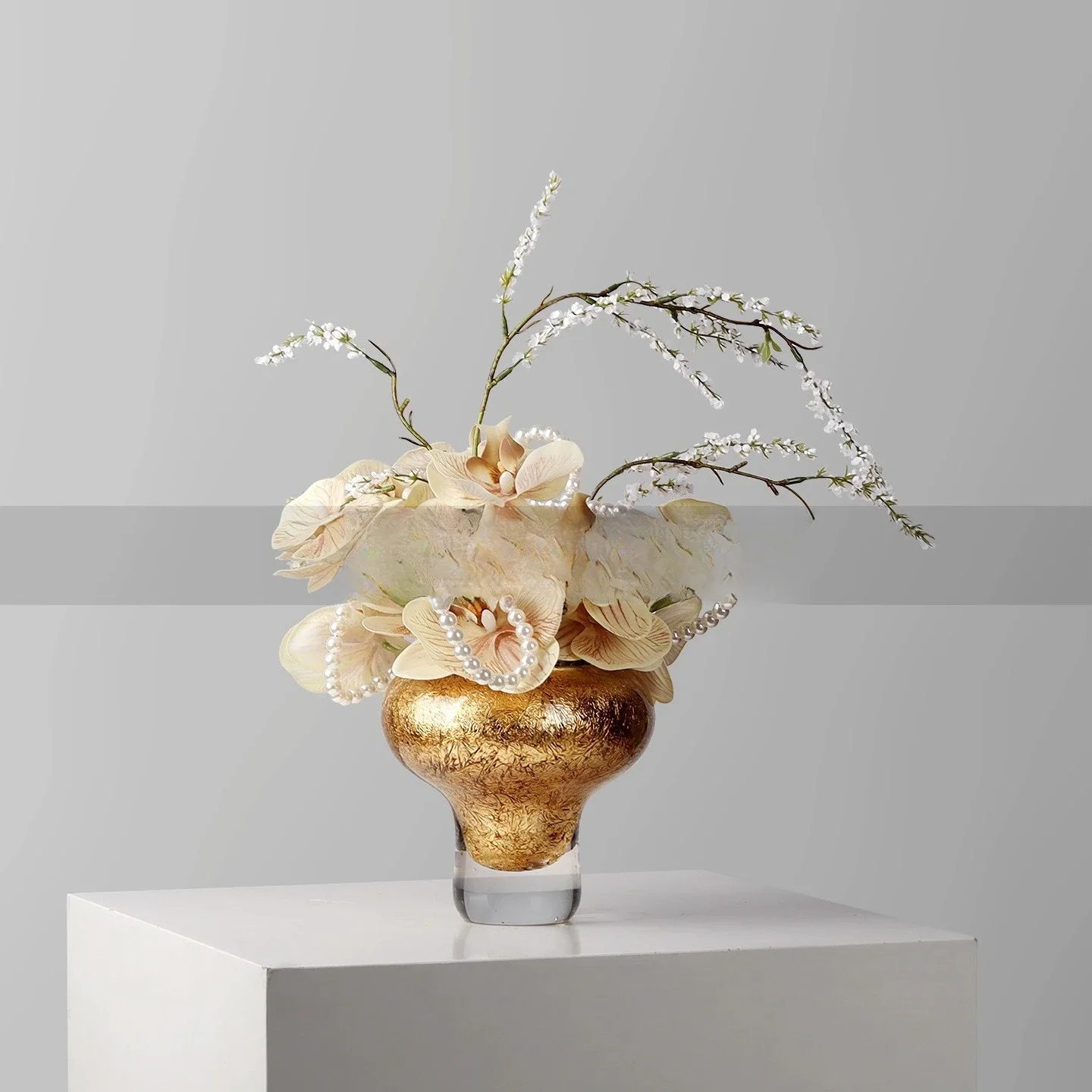 French light luxury glass tall vase flower arrangement overhead floor hotel living room coffee table floral ornament