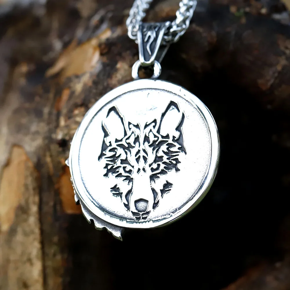 2024 Męski naszyjnik ze stali nierdzewnej 316L Vintage Round Viking Animal Wolf Wisiorek Łańcuch Naszyjnik na prezent Darmowa wysyłka — zdjęcie 3