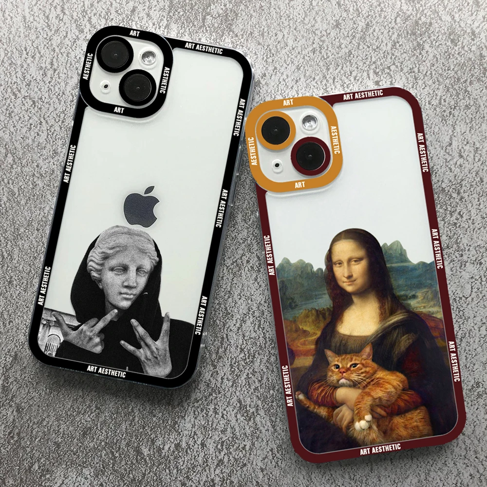 Great Art Aesthetic David Mona Lisa Clear Phone Case For iPhone 15 14 13 12 11 Pro Max Mini XS X XR SE 2020 7 8 Plus Soft Cover