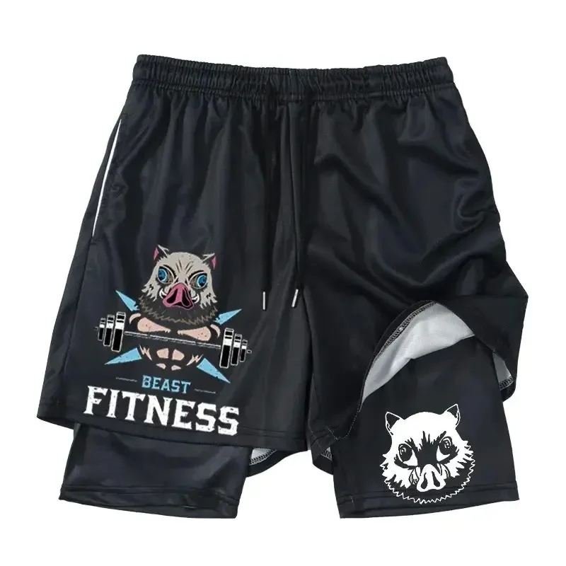 اليابانية أنيمي شيطان القاتل الطرفية جديد السراويل الرجال تشغيل الصيف طبقة مزدوجة بناطيل الشواطئ فضفاضة كبيرة الحجم السراويل غير رسمية #1