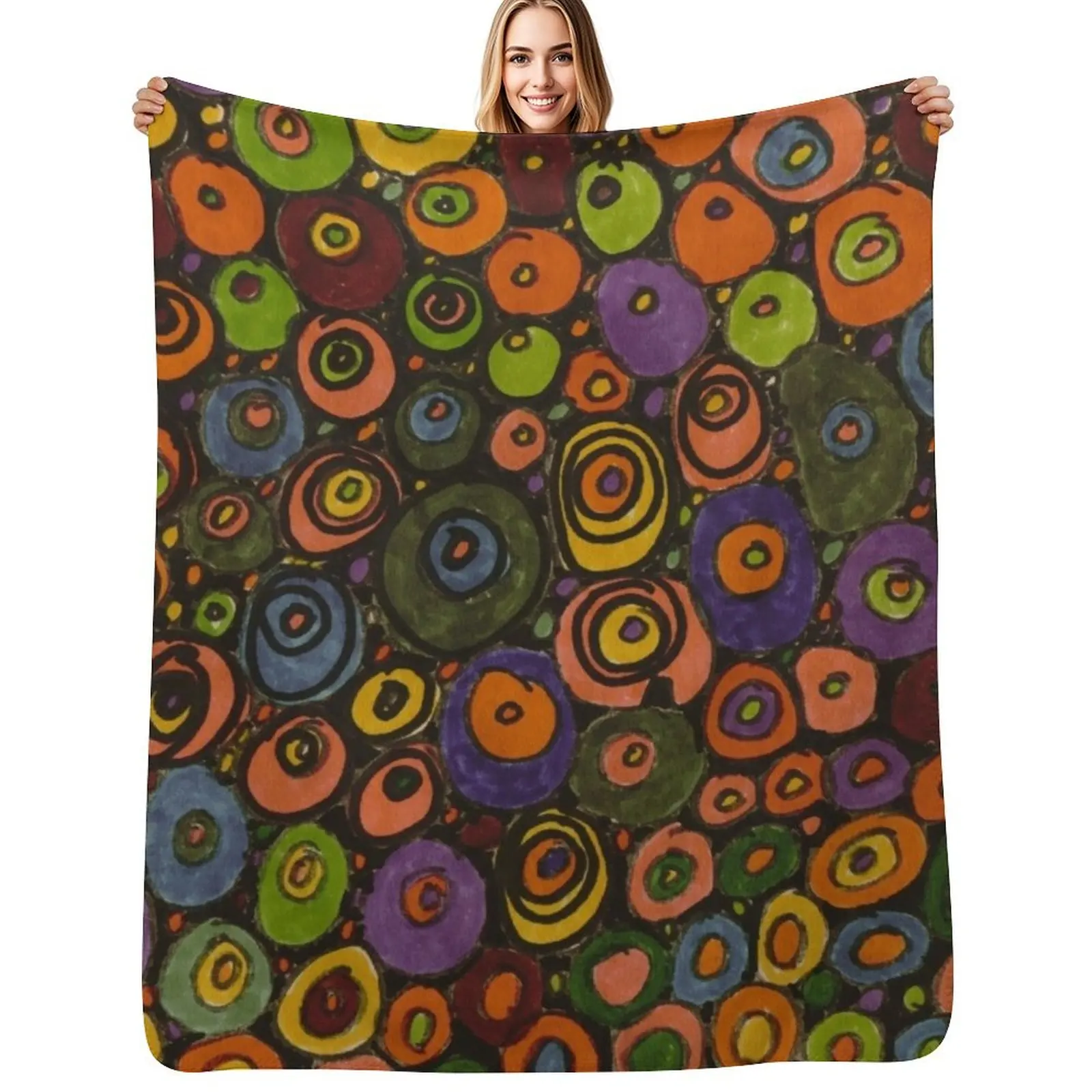 

Abstract Circles in Pinks and Greens in Latte Throw Blanket Plush Fuzzy Cozy Blanket for Couch Sofa