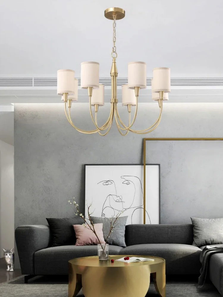 

American Countryside Full Copper Living Room Chandelier Modern Minimalist Bedroom Study Dining Room Entrance Lighting Fixtures