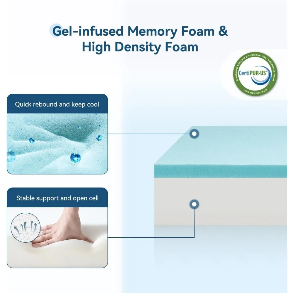 مرتبة كوين مقاس 8 بوصة من إسفنج الذاكرة الجل في صندوق، مملوءة للتبريد، بديل ثلاثي الأبعاد للأسفل، نسيج قطني مقلد، مريح تبريد