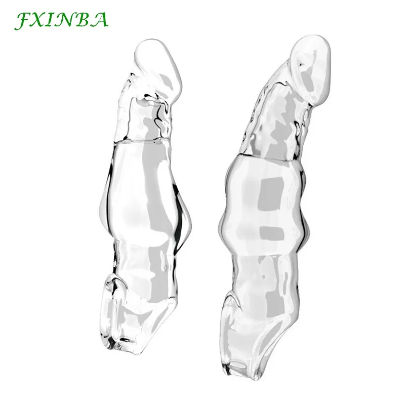 FXINBA Clear Large Penis Sleeve Extender Huge Reusable Condoms Delay Sex Toys for Men Thick Cock Sleeve Extender Dick Enlarger