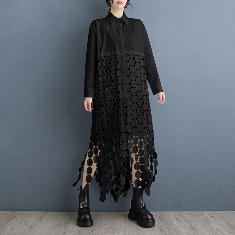 تنورة قميص كاجوال عصرية مجوفة ذات شراشيب دائرية، ذات إحساس راقي، قميص طويل متعدد الاستخدامات