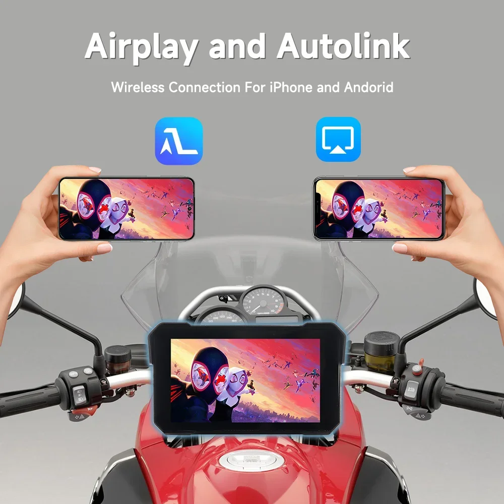 Jiuyin Motorcycle 5 Inch Screen Navigation Gps Wireless Apple Carplay Android Auto Portable Ipx7 Waterproof Display Bluetooth