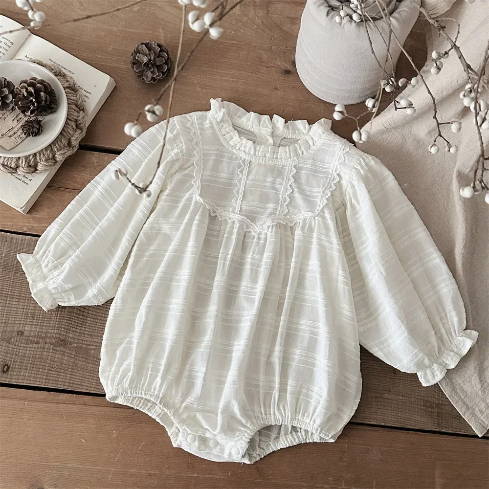

MILANCEL Spring Baby Girls' Bodysuit Toddler Horizontal Striped Ruffled Collar One-Piece Kid's Clothing Optional Lace Apron