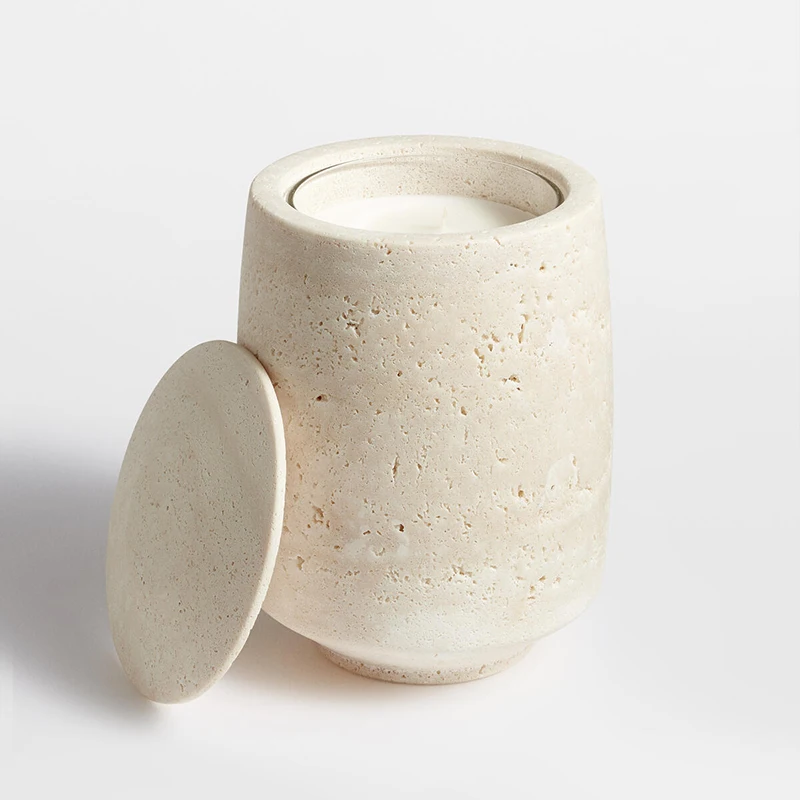 

Luxury Customized French Natural Travertine Cave Stone Marble Candle Cup Niche Designer Living Room Candle Table Ornaments