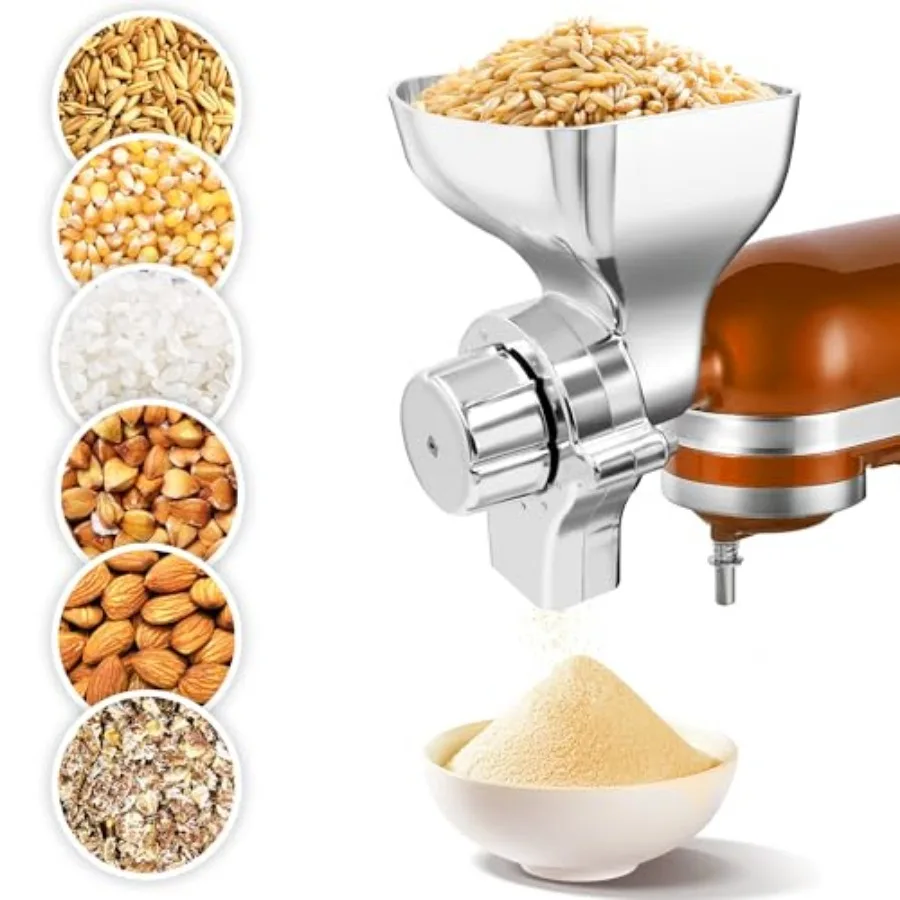 

Premium All-Metal Grain Mill Attachment for KitchenAid Stand Mixers 12-Level Adjustable Flour Mill and Dry Spice Grinder For Wh