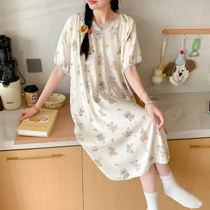 Nachthemd Damen Pyjamas Frauen Nachtwäsche Schlafanzug Damenunterwäsche Nachtschlaf Sommer Pyjamas Schlafshirt Damenkleid – Detail 3