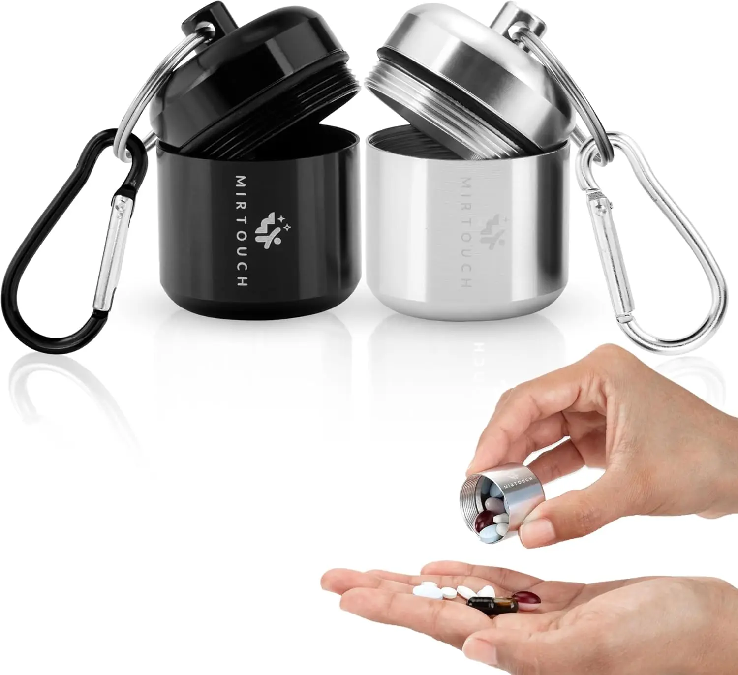 

Aluminum Alloy Pill Holder Keychain - Waterproof Mini Pill Container with Carabiner for Travel, Pocket, Purse - 2 Pack