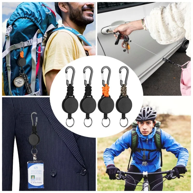 Im Freien einziehbarer Schlüsselanhänger, Nylonseil, robuster, einziehbarer Schlüsselanhänger, Karabiner, Ausweishalter, geeignet zum Angeln – Detail 5