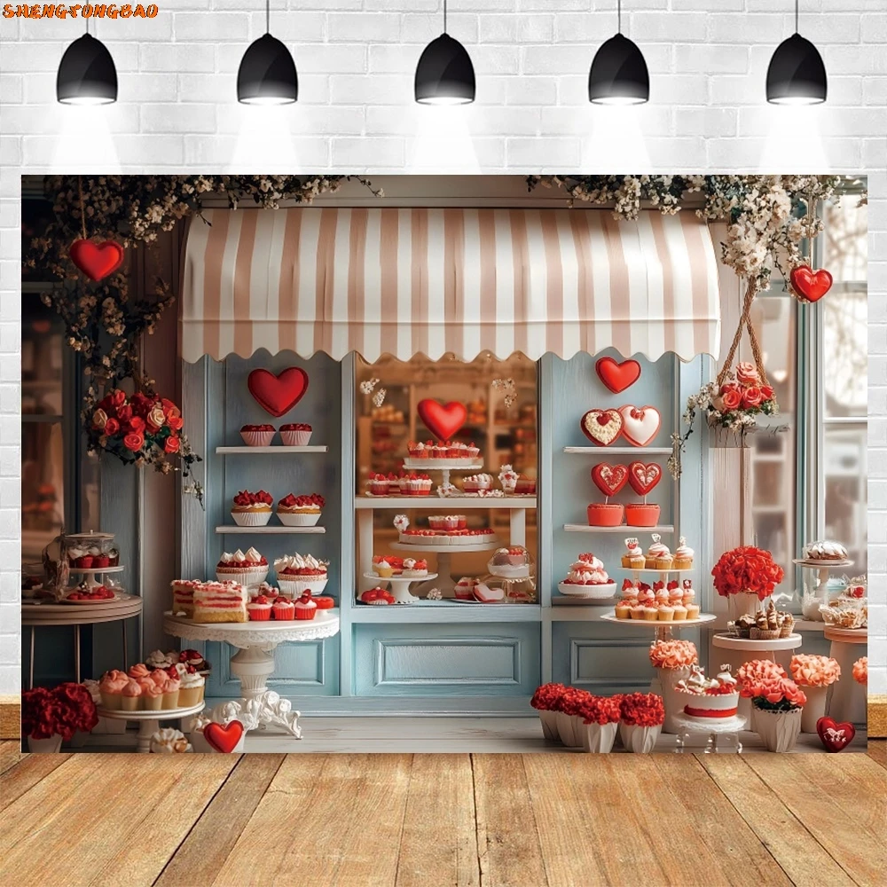 발렌타인 데이 로맨틱 캐빈 사진 배경, 장미 꽃 디저트 샵, 결혼식 생일 파티 장식, 사진 배경