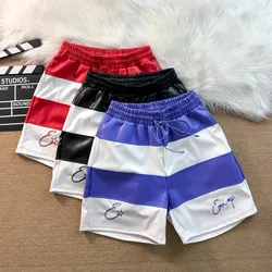 Stripe Leather Soft Black Purple Red Shorts Summer Sports Drawstring Shortpant for Men Women
