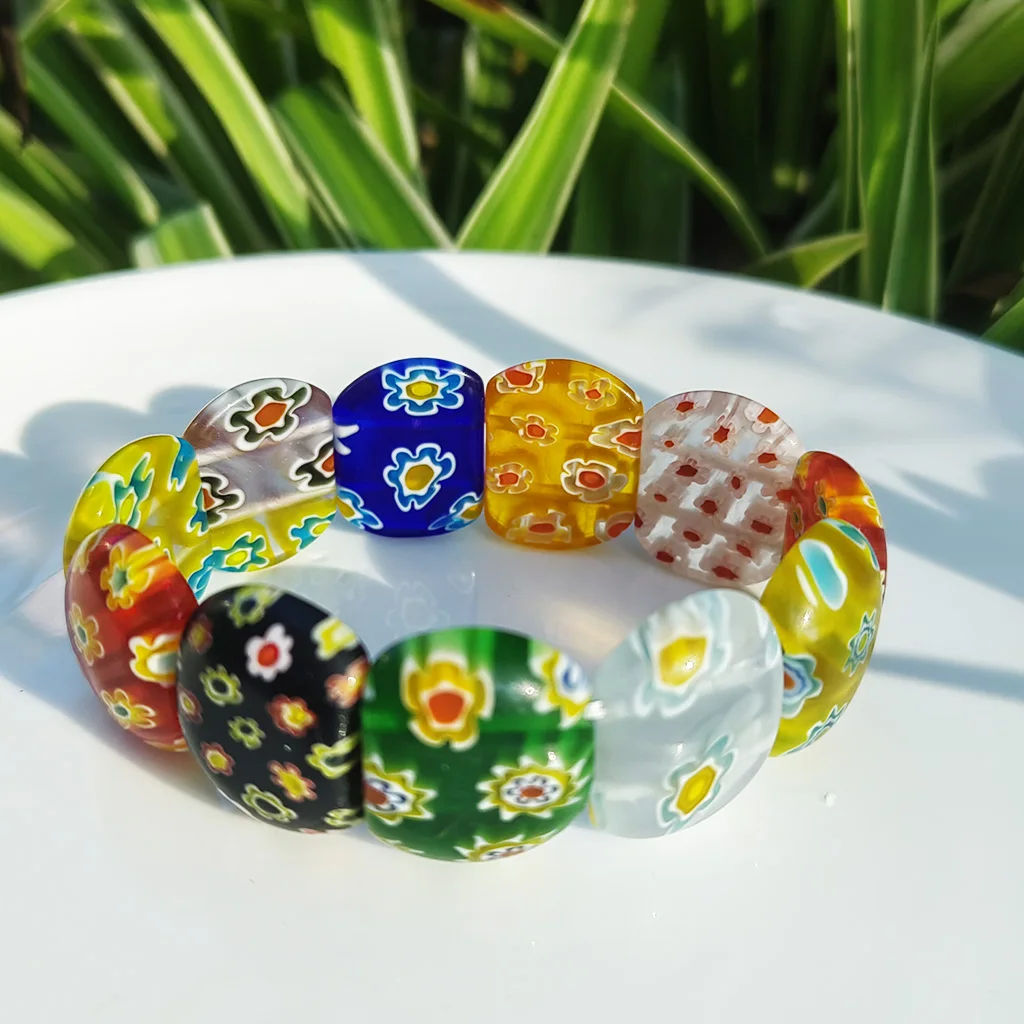 

1 PCS Fashion Millefiori Glass Muran Floral Ellipse Lampwork Colour Flower Bracelet For Women Party Jewelry Gift Cheap Items