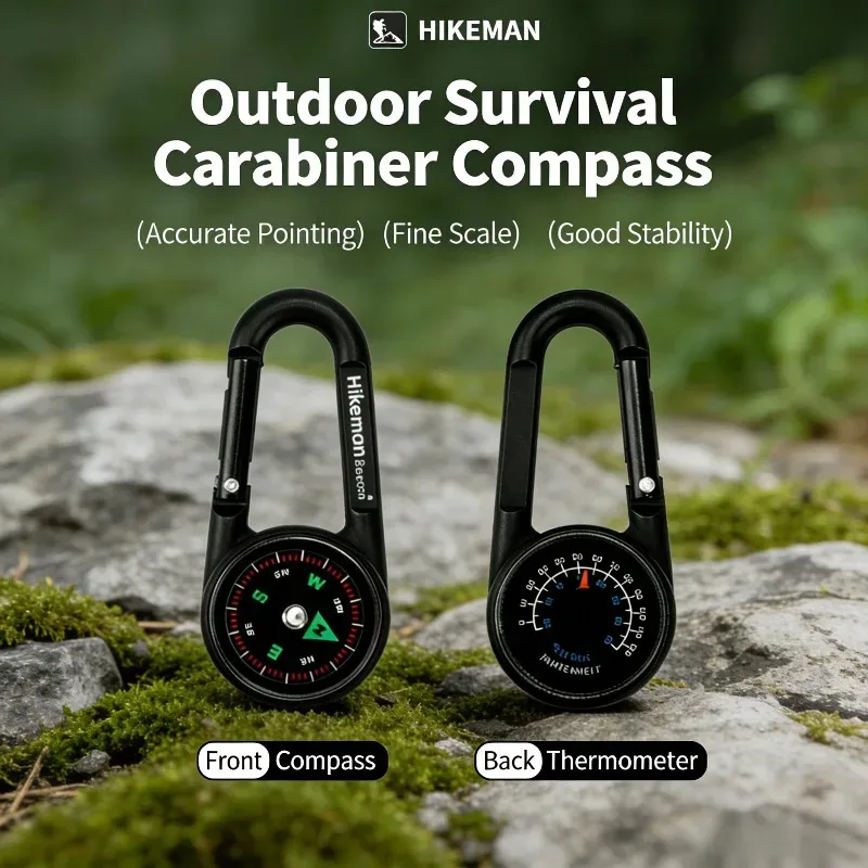 HIKEMAN Mini Multifunctional Compass Survival Keychain Accurate Direction Thermometer Camping Hiking Emergency Navigation