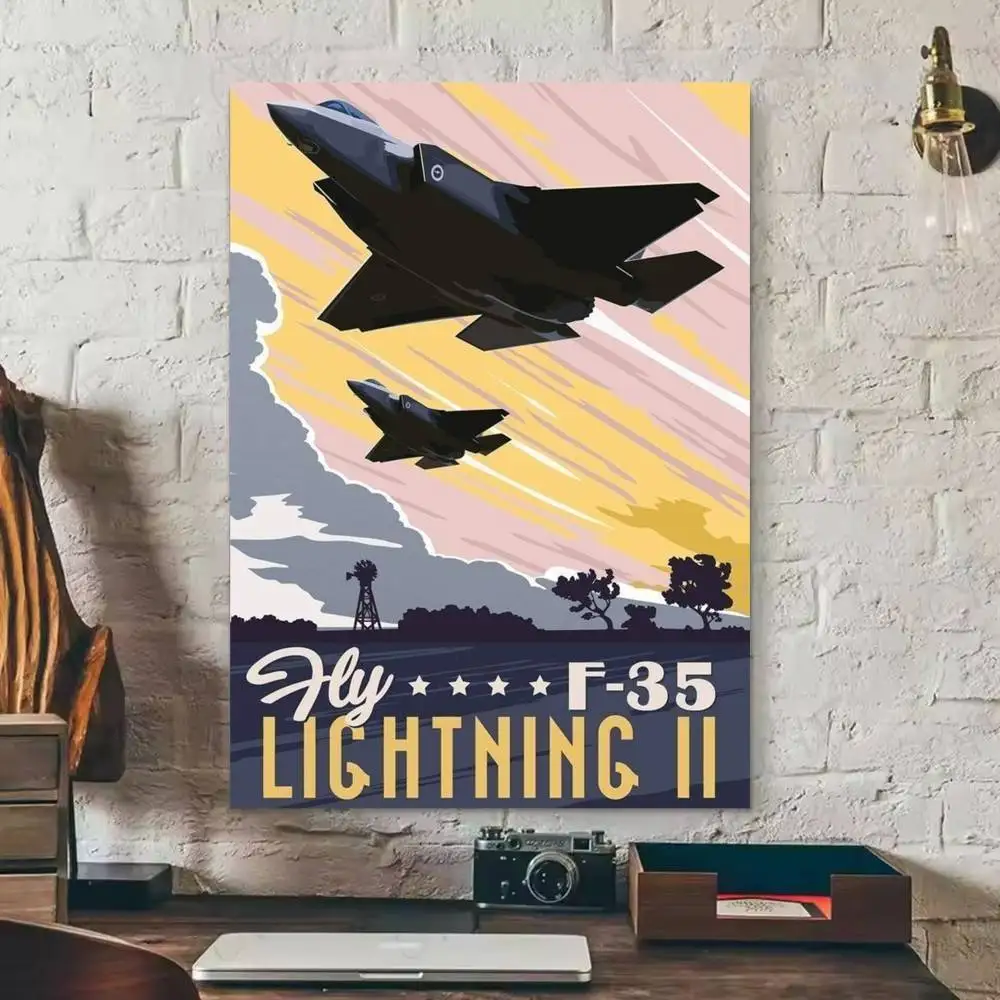 F-35 Lightning Fighter   Poster Waterproof HD Art Wall Decal Self-Adhesive Print