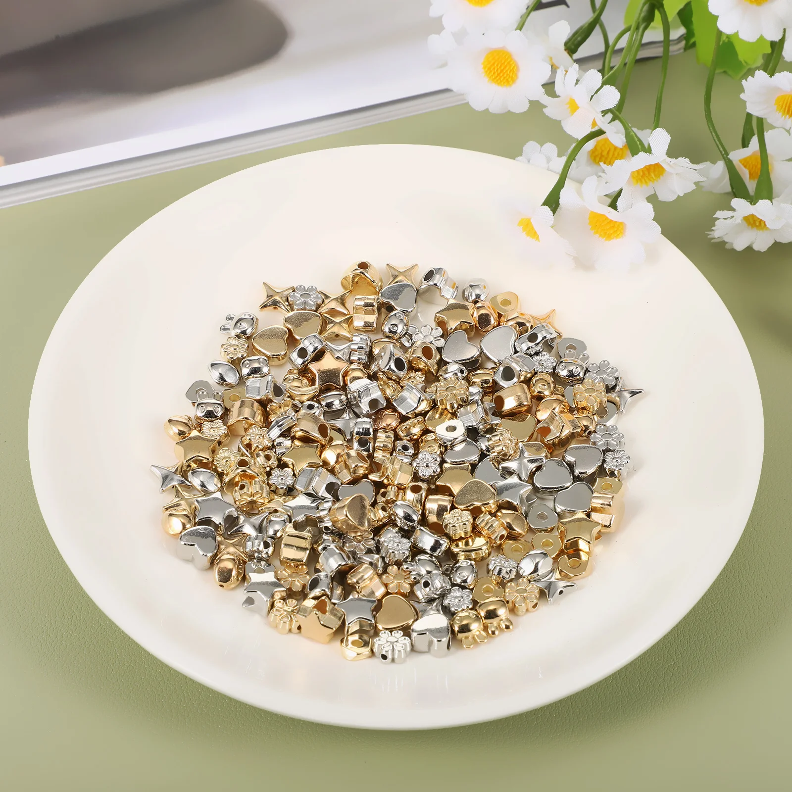 

200pcs Beads Accessories Diy Heart Spacer Beads For Necklace Bracelet Jewelry Making Craft Supplies Loose Bead Kit