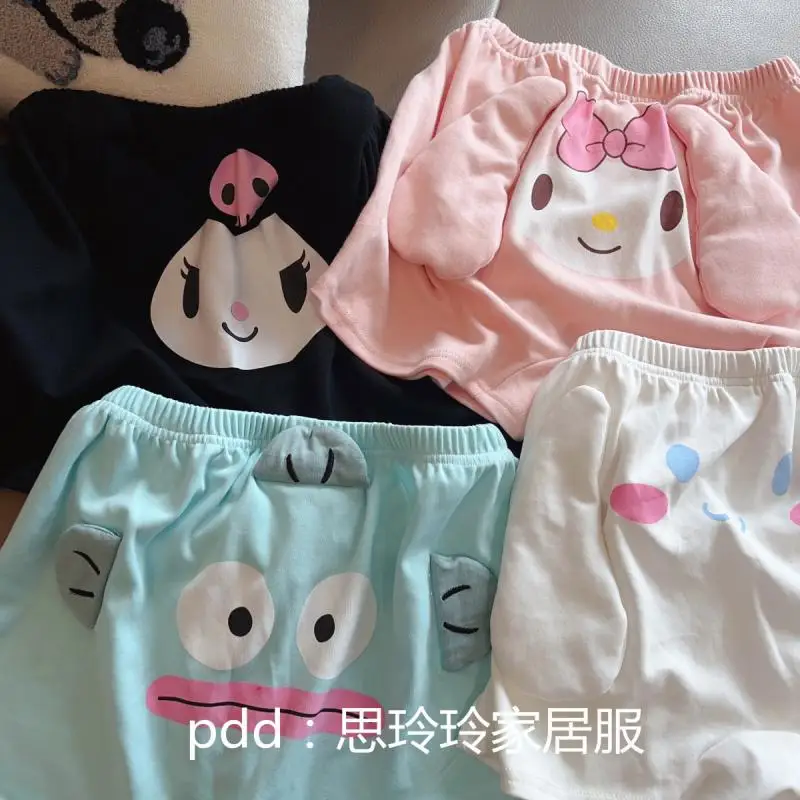 Sleeping Pants Lady's Summer Shorts Pure Cotton Thin Hangyodon Loose Kuromi Mymelody Cinnamoroll Cute Elastic Pants Home Pants