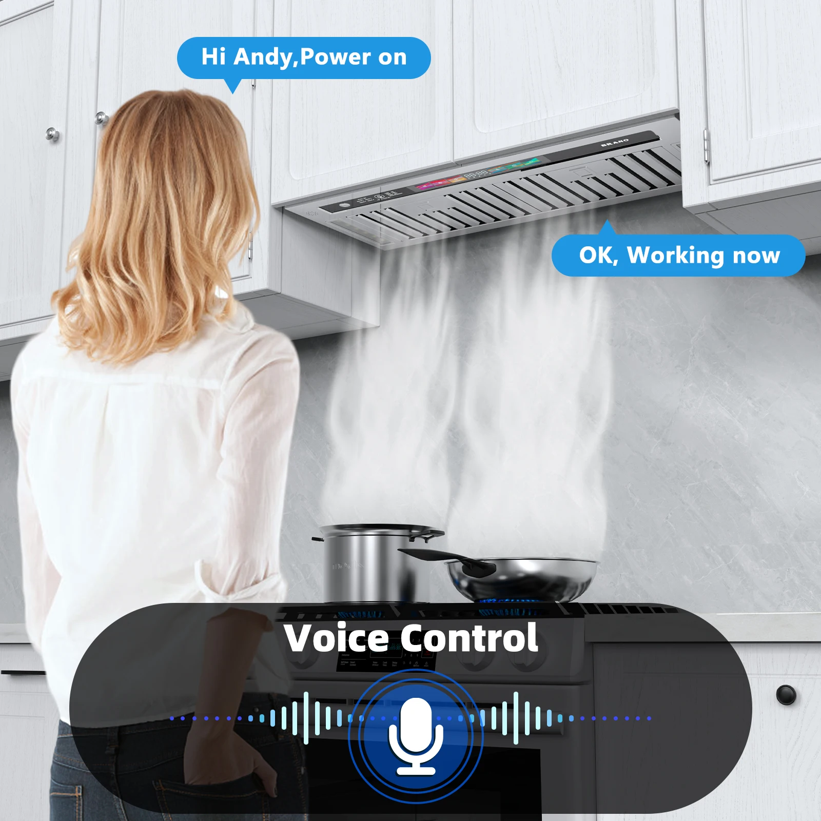 Stock Range Hood Intelligent Control 4-speed Exhaust Fan Charcoal Filter Range Hood Stainless Steel Kitchen Range Hood